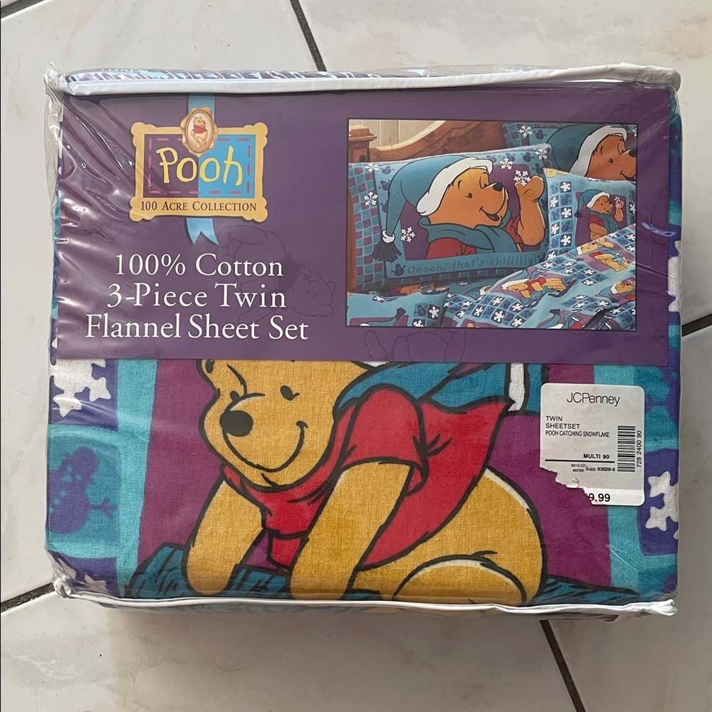 Disney Pooh 3-Piece Twin Flannel Sheet Set - Red, Blue, Yellow